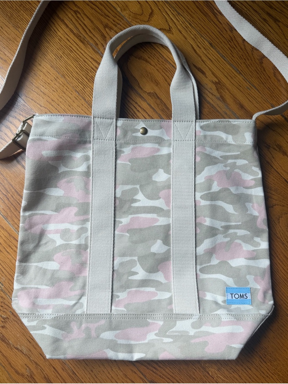 TOMS Pink Camo Canvas Crossbody Tote Bag Convertible Snap Top